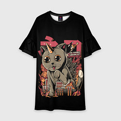 Платье клеш для девочки АНИМЕ КОТ-ЕДИНОРОЖЕК, цвет: 3D-принт