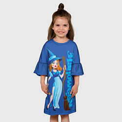Платье клеш для девочки Ведьма с волшебной палочкой, цвет: 3D-принт — фото 2