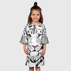 Платье клеш для девочки Белый снежный тигр, цвет: 3D-принт — фото 2