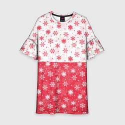 Платье клеш для девочки Снежинки красно-белые, цвет: 3D-принт