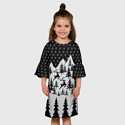 Платье клеш для девочки Северные Олени в Горах, цвет: 3D-принт — фото 2