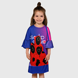 Платье клеш для девочки Игра в кальмара 3 персонажа, цвет: 3D-принт — фото 2