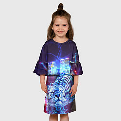 Платье клеш для девочки Плывущий неоновый тигр, цвет: 3D-принт — фото 2