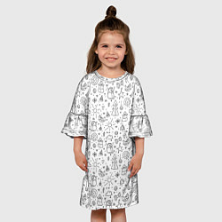 Платье клеш для девочки Зимнее дудл настроение, цвет: 3D-принт — фото 2