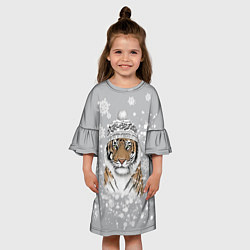 Платье клеш для девочки Снежный тигр, цвет: 3D-принт — фото 2