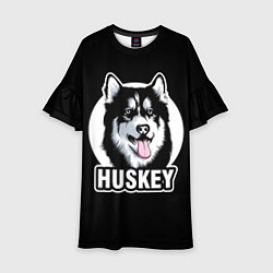 Платье клеш для девочки Собака Хаски Husky, цвет: 3D-принт