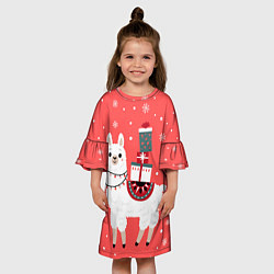 Платье клеш для девочки Лама Новый год, цвет: 3D-принт — фото 2