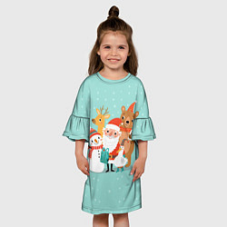 Платье клеш для девочки Звери и Дед Мороз, цвет: 3D-принт — фото 2