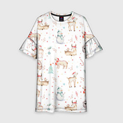 Платье клеш для девочки Паттерн с оленями и медведями, цвет: 3D-принт