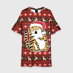 Платье клеш для девочки Рождественский удивленный тигр, цвет: 3D-принт