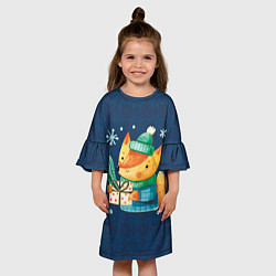 Платье клеш для девочки Лис-подарок в узорах, цвет: 3D-принт — фото 2