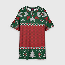 Платье клеш для девочки Knitted Christmas Pattern, цвет: 3D-принт