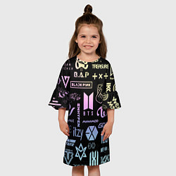 Платье клеш для девочки K-pop лого исполнителей, цвет: 3D-принт — фото 2