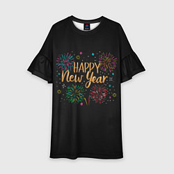 Платье клеш для девочки Fireworks Explosinons Happy New Year, цвет: 3D-принт