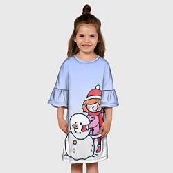 Платье клеш для девочки Девочка лепит снеговика, цвет: 3D-принт — фото 2
