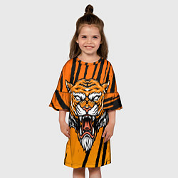 Платье клеш для девочки Разгневанный тигр голова, цвет: 3D-принт — фото 2