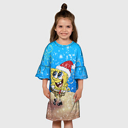 Платье клеш для девочки НОВОГОДНИЙ ГУБКА БОБ КВАДРАТНЫЕ ШТАНЫ, цвет: 3D-принт — фото 2