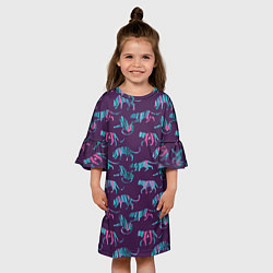 Платье клеш для девочки Тигры фейковый Glitch эффект, цвет: 3D-принт — фото 2