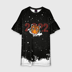 Платье клеш для девочки Тигр 2022 Black, цвет: 3D-принт