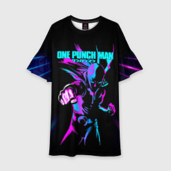 Платье клеш для девочки Неоновый Сайтама One Punch-Man, цвет: 3D-принт