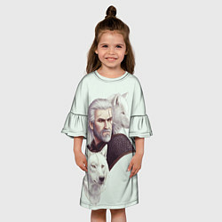 Платье клеш для девочки Ведьмак и белые волки, цвет: 3D-принт — фото 2