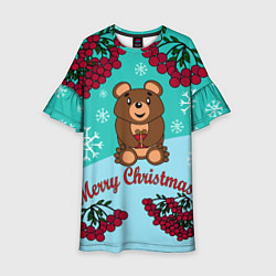Платье клеш для девочки Мишка и рождество, цвет: 3D-принт
