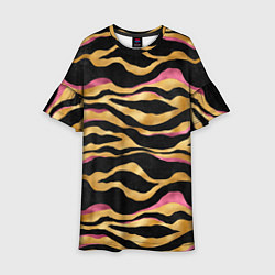 Платье клеш для девочки Тигровый окрас Gold Pink, цвет: 3D-принт