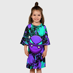 Платье клеш для девочки GEOMETRY DASH NEON DEMON LEVELS, НЕОНОВЫЕ БРЫЗГИ К, цвет: 3D-принт — фото 2
