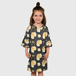 Платье клеш для девочки Желтые цветы на черном фоне, цвет: 3D-принт — фото 2