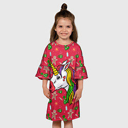 Платье клеш для девочки New Year Unicorn 2022, цвет: 3D-принт — фото 2