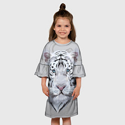 Платье клеш для девочки Снежный нежный тигр, цвет: 3D-принт — фото 2