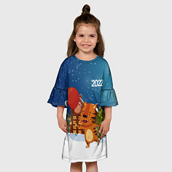 Платье клеш для девочки Тигр с воздушным шариком, цвет: 3D-принт — фото 2