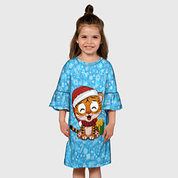 Платье клеш для девочки Маленький тигренок 2022 Новый год, цвет: 3D-принт — фото 2