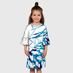 Платье клеш для девочки 3D ВЗРЫВ ПЛИТ Белые и синие осколки, цвет: 3D-принт — фото 2