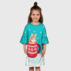 Платье клеш для девочки Кот в кружке, цвет: 3D-принт — фото 2