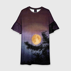 Платье клеш для девочки Night sky with full moon by Apkx, цвет: 3D-принт