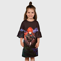 Платье клеш для девочки Дилюк Рагнвиндр Diluc Ragnvindr в примогеме, Gensh, цвет: 3D-принт — фото 2