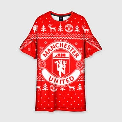 Платье клеш для девочки FC Manchester United: Новогодний узор, цвет: 3D-принт