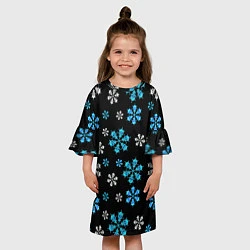 Платье клеш для девочки Снежинки Черепа черный, цвет: 3D-принт — фото 2