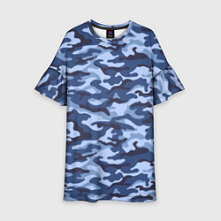 Платье клеш для девочки Синий Камуфляж Camouflage, цвет: 3D-принт