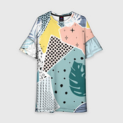 Платье клеш для девочки Абстрактный узор с пальмовыми листами и геометрией, цвет: 3D-принт