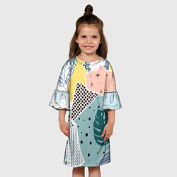 Платье клеш для девочки Абстрактный узор с пальмовыми листами и геометрией, цвет: 3D-принт — фото 2