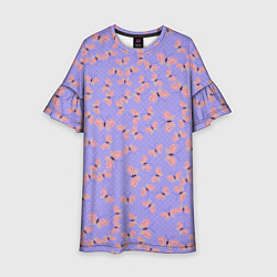 Платье клеш для девочки Бабочки паттерн лиловый, цвет: 3D-принт