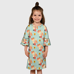 Платье клеш для девочки Лисички паттерн, цвет: 3D-принт — фото 2