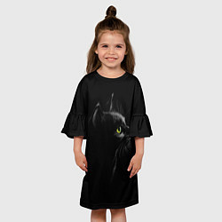 Платье клеш для девочки Черный кот на черном фоне, цвет: 3D-принт — фото 2