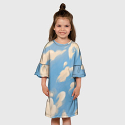 Платье клеш для девочки Рисунок голубого неба с облаками маслом, цвет: 3D-принт — фото 2