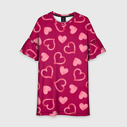 Платье клеш для девочки Паттерн сердечки, цвет: 3D-принт