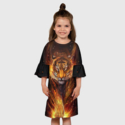 Платье клеш для девочки Огненный тигр Сила огня, цвет: 3D-принт — фото 2