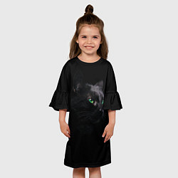 Платье клеш для девочки Черна кошка с изумрудными глазами, цвет: 3D-принт — фото 2
