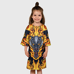 Платье клеш для девочки Маска тигра в огне, цвет: 3D-принт — фото 2